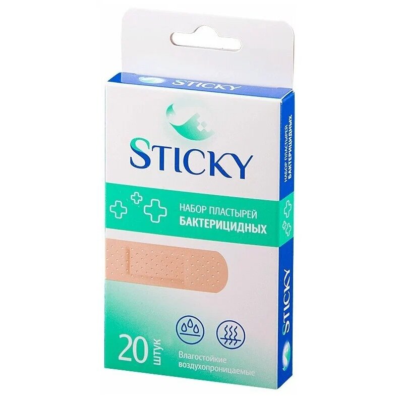 Пластырь бактерицидный влагостойкий Sticky 1,9х7,2 см 20 шт.