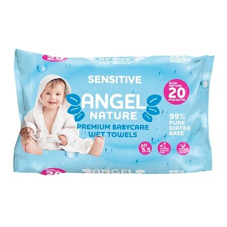 Салфетки влажные детские Angel Sensitive голубые 20 шт.