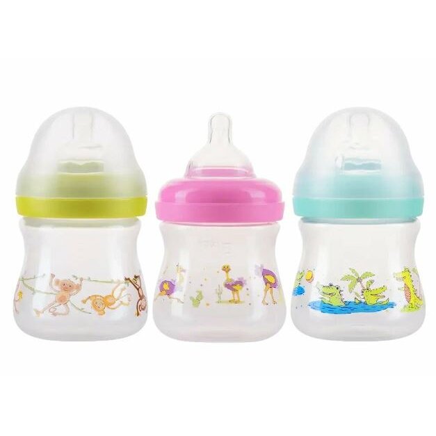 Бутылочка для кормления Курносики арт.11208 с широким горлом и силиконовой соской молочной с антивакуумным клапаном 150 мл