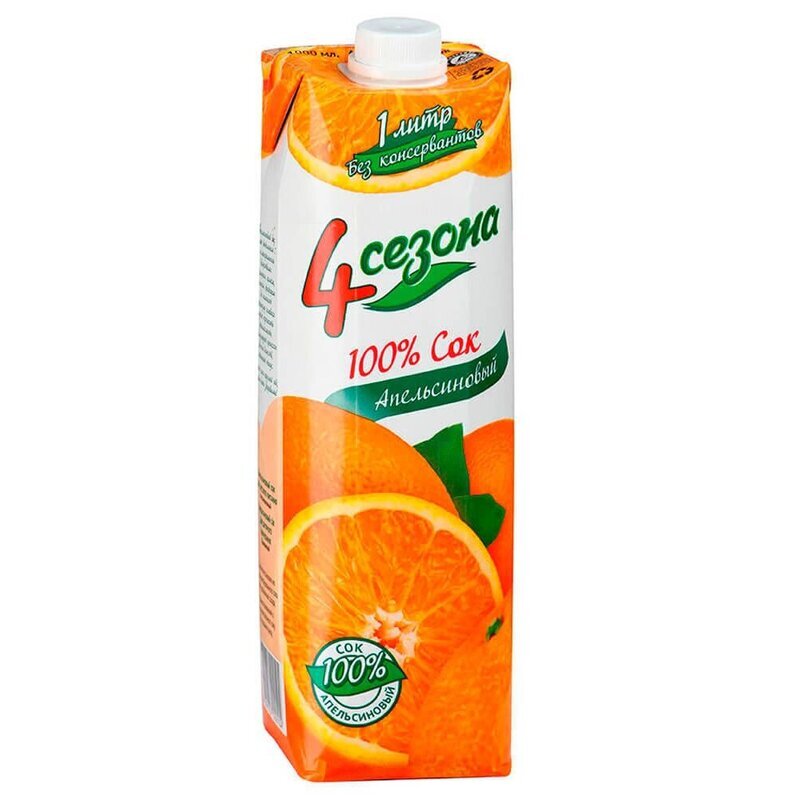 4 сезона сок призма new апельсиновый 100% 1 л.
