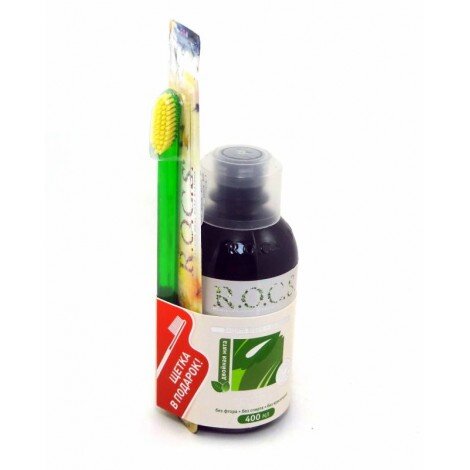 R.o.c.s промо-набор ополаскиватель для полости рта двойная мята+зубная щетка классическая средняя pr105