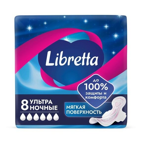 Прокладки гигиенические Libretta Ультра Ночные с мягкой поверхностью 8 шт.