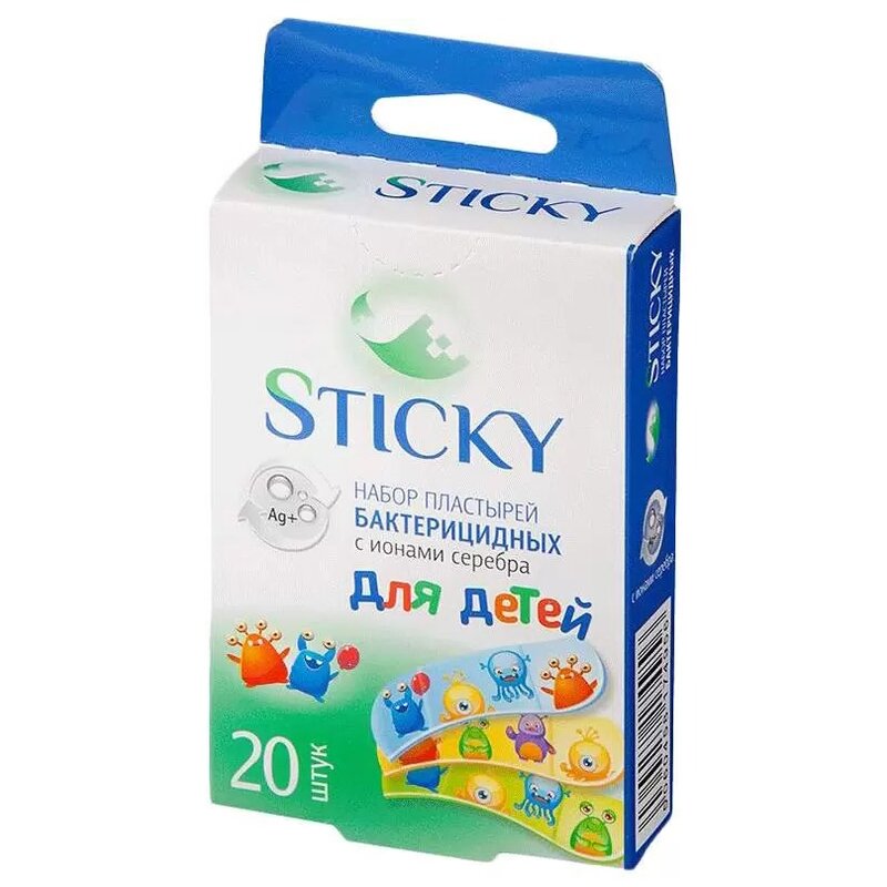 Пластырь бактерицидный для детей Sticky с ионами серебра набор 20 шт.