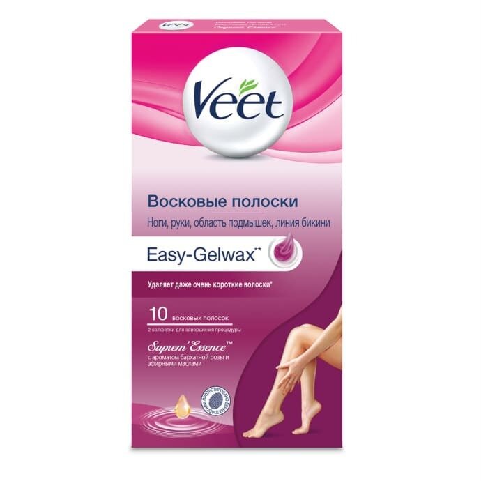 Восковые полоски Veet Suprem Essence Easy-Gelwax c ароматом бархатной розы и эфирными маслами 10 шт.