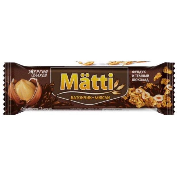 Батончик-мюсли Matti фундук/темный шоколад 24 г