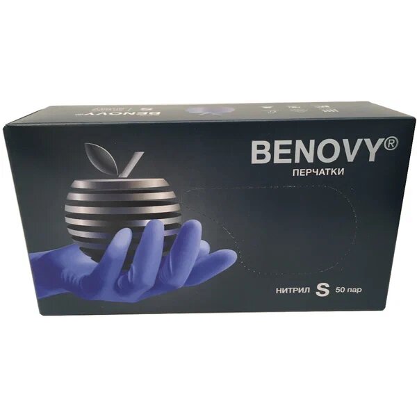 Benovy перчатки смотровые н/стер. нитриловые текстурированные неопудренные голубые размер s 50 шт. пар