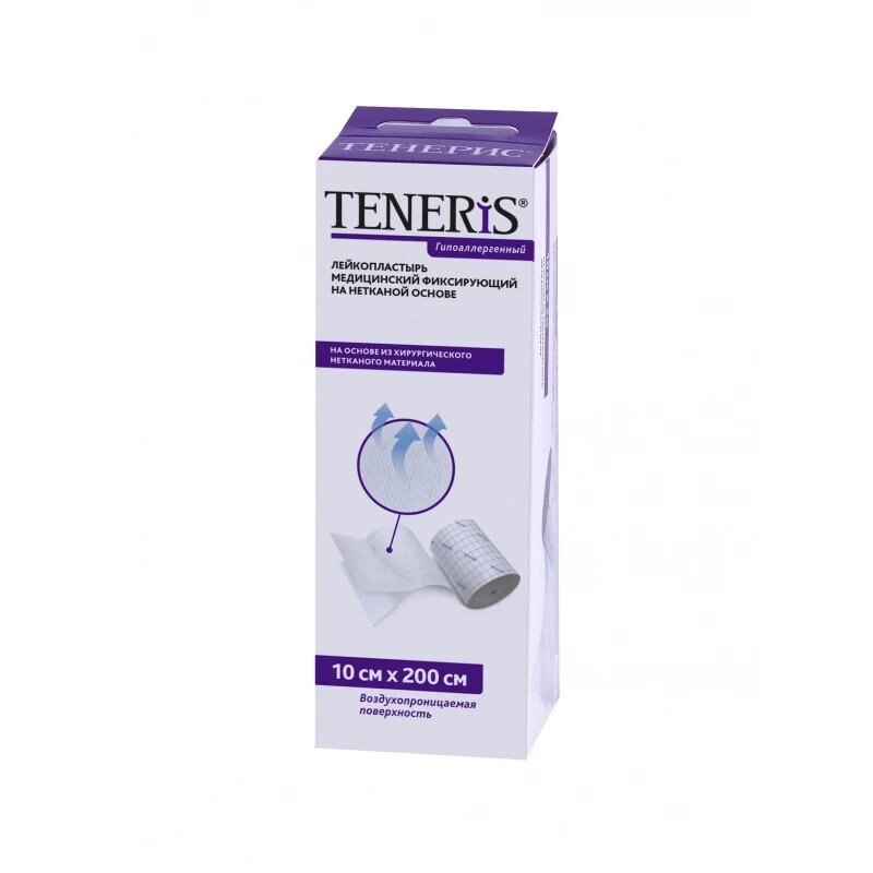Пластырь Тенерис (Teneris) липкий фиксирующий на нетканой основе в рулоне 10 см x 200 см