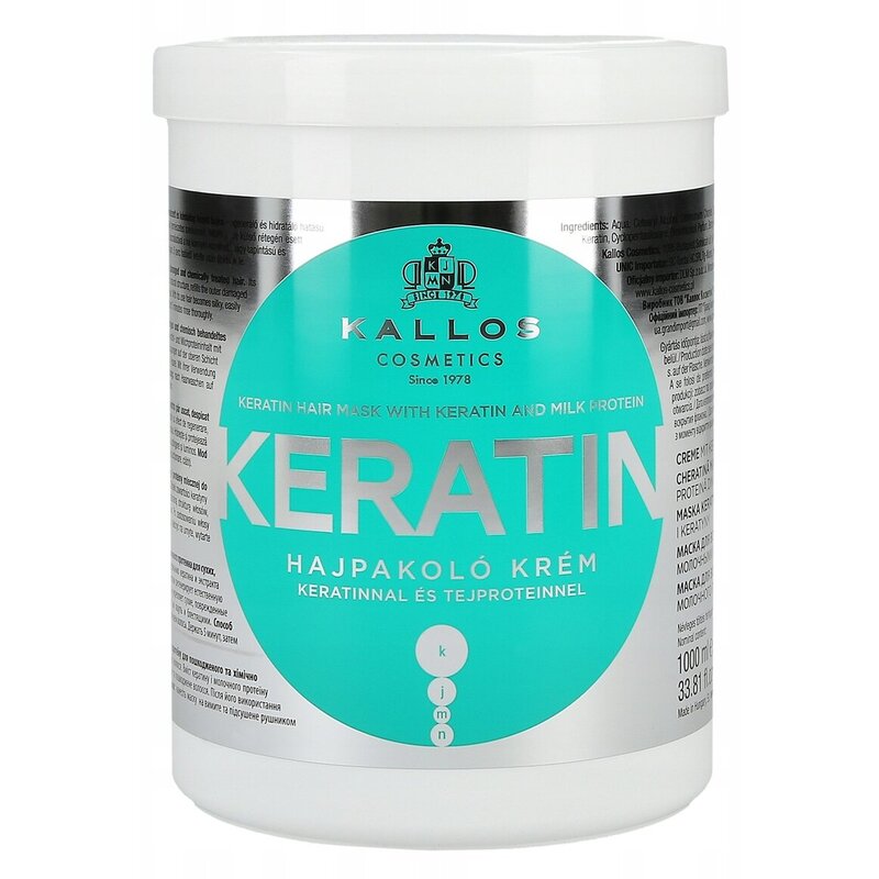 Kallos крем-маска для сухих поврежденных хим.обработкой волос кератин/экстракт молоч.протеина 1000 мл
