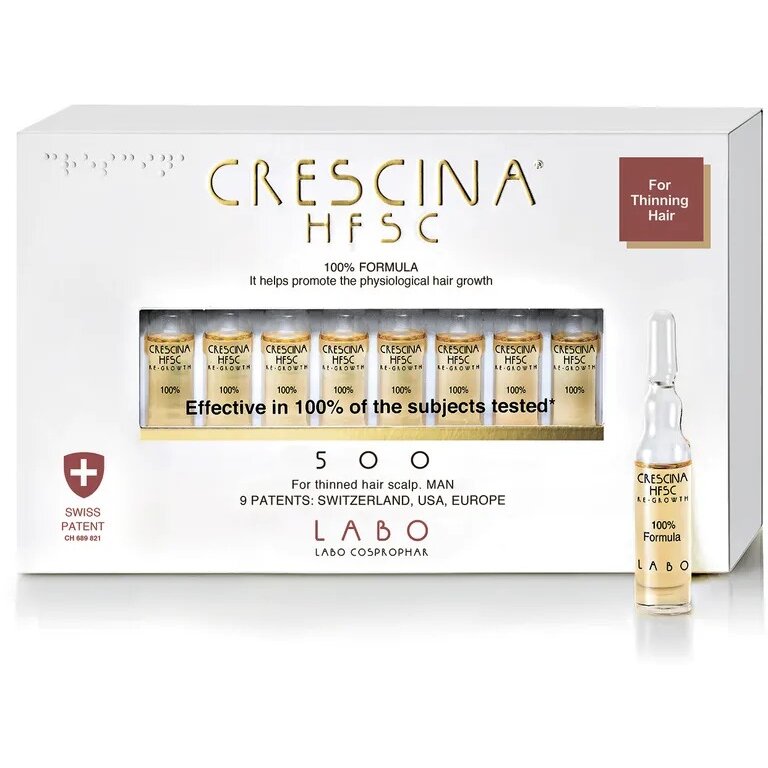 Ампулы Crescina 500 для стимуляции роста волос для мужчин 3,5 мл 20 шт.