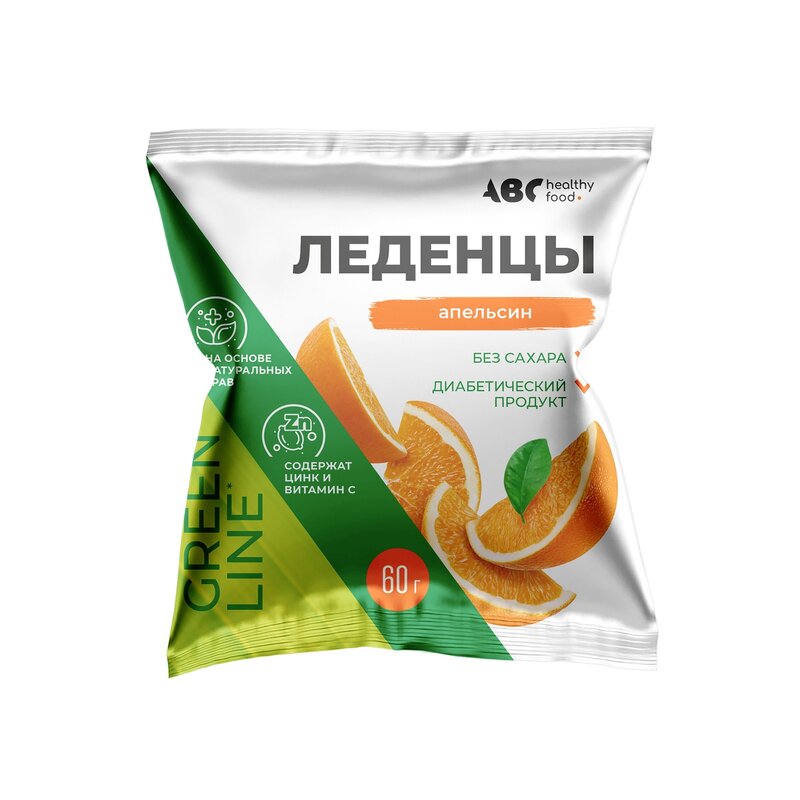 Карамель леденцы ABC Healthy Food с цинком и витамином С вкус апельсина без сахара 60 г