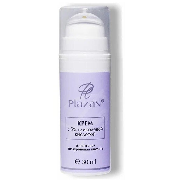 Крем для всех типов кожи лица Plazan с 5% гликолевой кислотой 30 мл