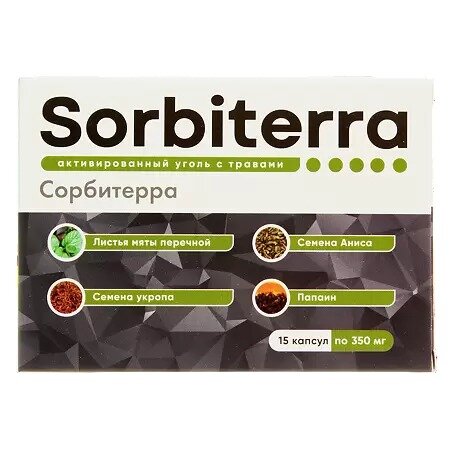 Активированный уголь с травами Сорбитерра капсулы 350 мг 15 шт.