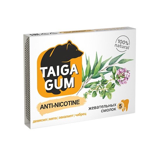 Смолка жевательная Taiga gum anti-nicotine из смолы лиственницы сибирской 4 г 5 шт.