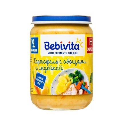 Пюре картофель с овощами и индейкой Bebivita 190 г