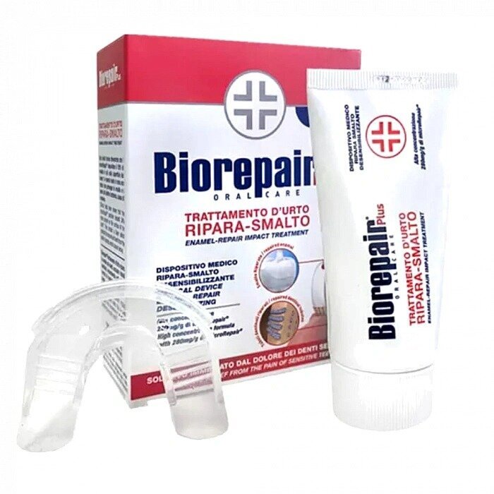 Набор Plus Biorepair: Паста зубная для снижения чувствительности и восстановления эмали зубов 50 мл + Капа силиконовая