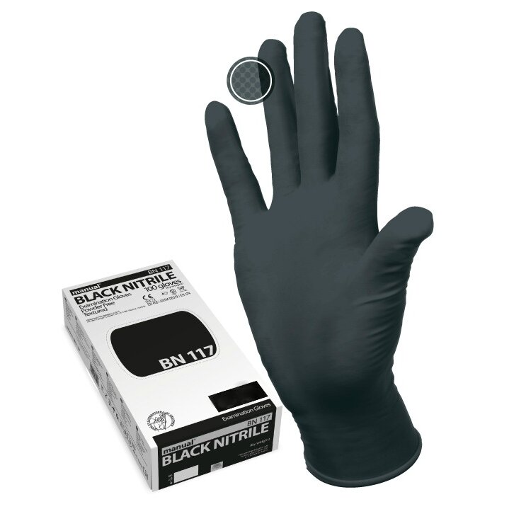 Manual bn117 перчатки смотровые нестерильные нитриловые черные размер s 50 пар (100 шт.)