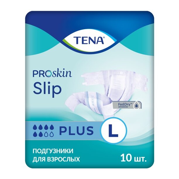 Подгузники дышащие TENA Slip Plus L (талия/бедра 96-144 см) 10 шт.