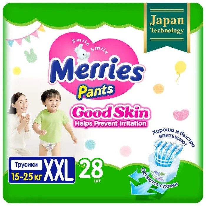 Трусики Merries good skin размер xxl /15-25кг 28 шт.