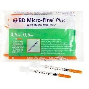 Шприц BD micro-fine+ инсулиновый 0,5 мл u-100 0,3x8 мм 30G 10 шт.