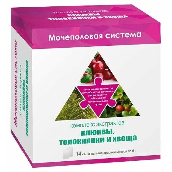Комплекс экстрактов клюквы, толокнянки и хвоща порошок для приготовления раствора для приема внутрь пакет 14 шт.