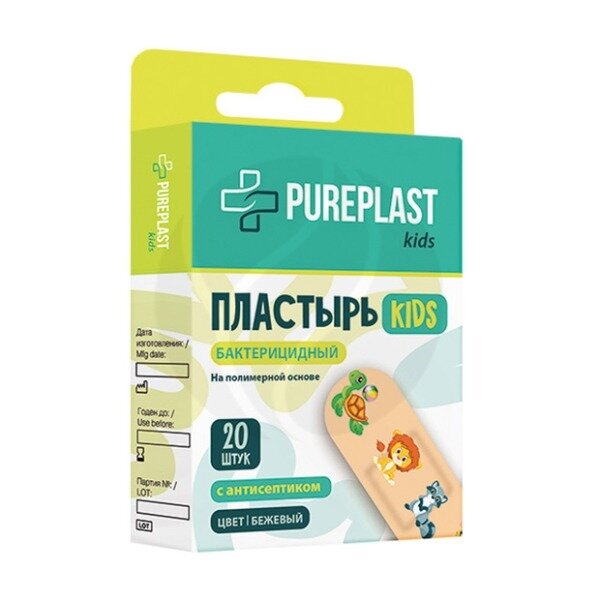 Лейкопластырь бактерицидный Pureplast на полимерной основе детский набор 1,9х5,5 см 20 шт.