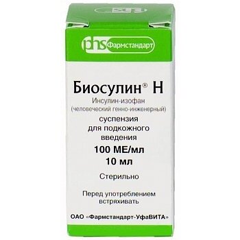 Биосулин Н суспензия для подкожного введения 100 МЕ/мл 10 мл флакон 1 шт.
