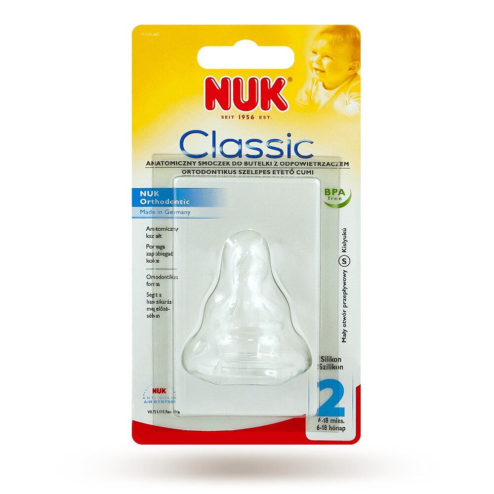 Nuk Classic соска ортодонтическая а/коликовая силиконовая с маленьким отв для пищи6-18 мес 1 шт.