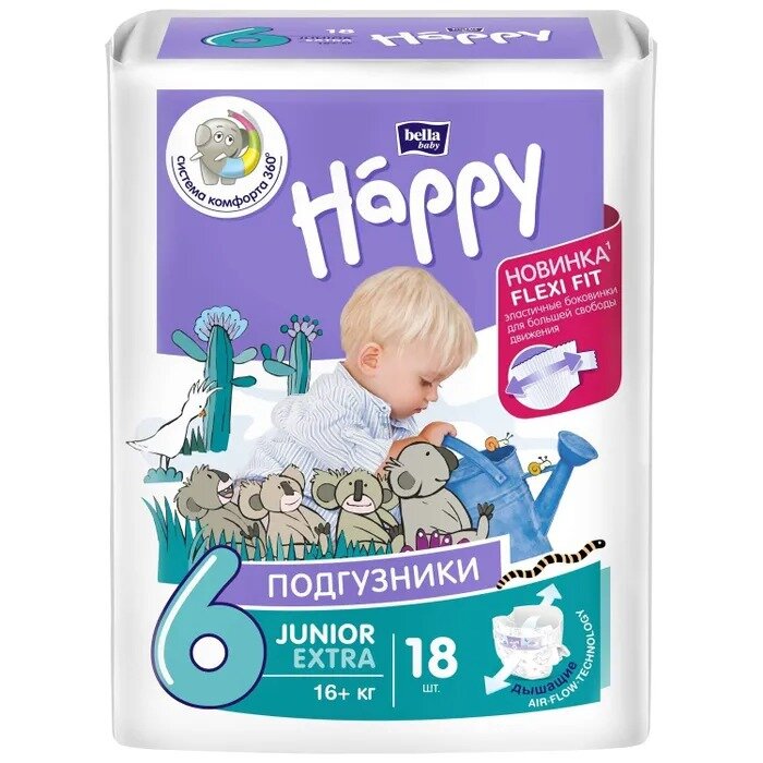 Подгузники Bella Baby Happy юниор экстра 16+ 18 шт.