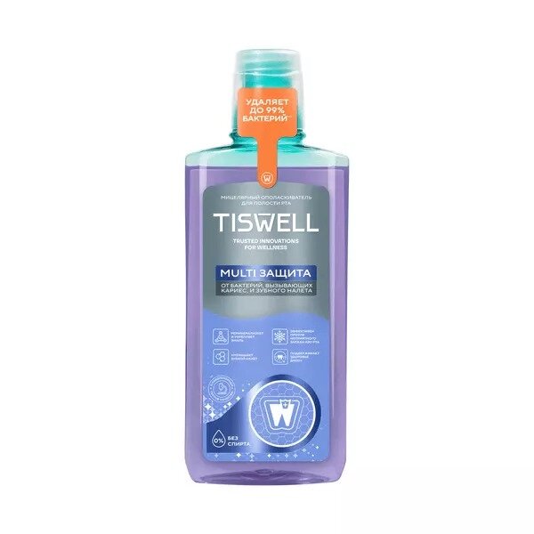 Ополаскиватель для полости рта Tiswell защита от кариеса, налета, неприятного запаха и зубного камня 500 мл
