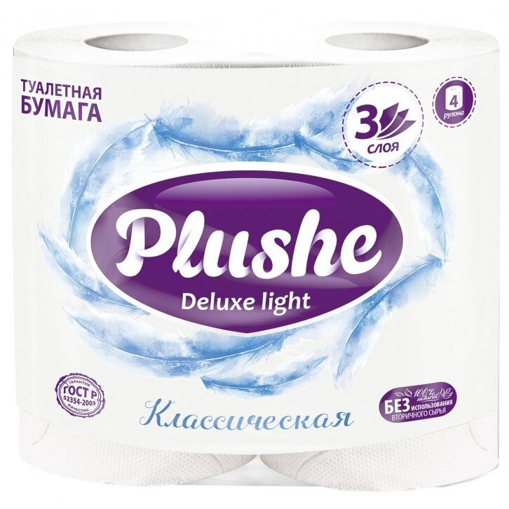 Бумага туалетная Plushe Deluxe Light классическая 4 шт.