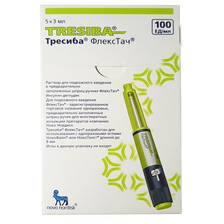 Тресиба ФлексТач раствор для инъекций 100 ЕД/мл 3 мл шприц-ручка 5 шт.