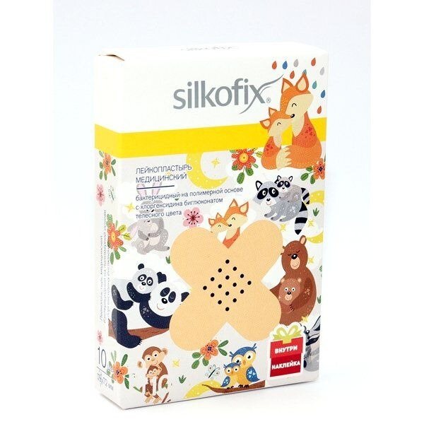 Пластырь бактерицидный Silkofix Фокс с хлоргексидином телесный 1,9х7,2см 10 шт.