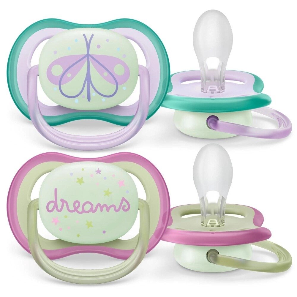 Соска-пустышка силиконовая Avent Ultra Air Night SCF376/19 0-6 мес. 2 шт.