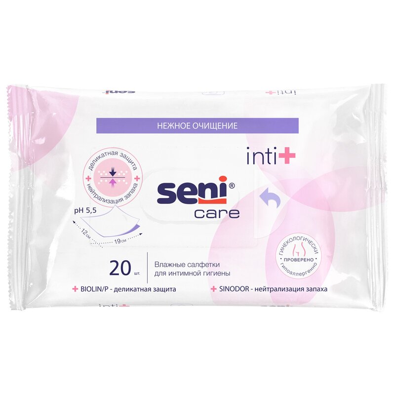 Салфетки влажные Seni Care Inti+ для интимной гигиены 20 шт.