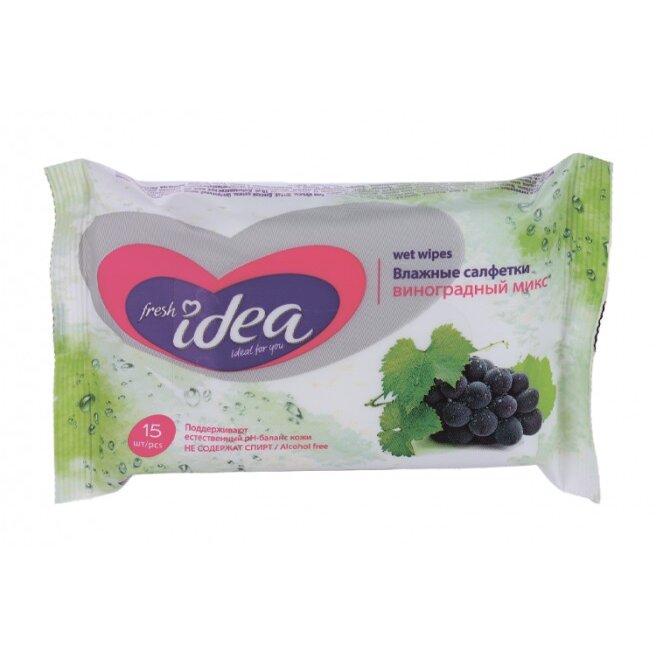 Салфетки влажные Fresh idea виноградный микс 15 шт.
