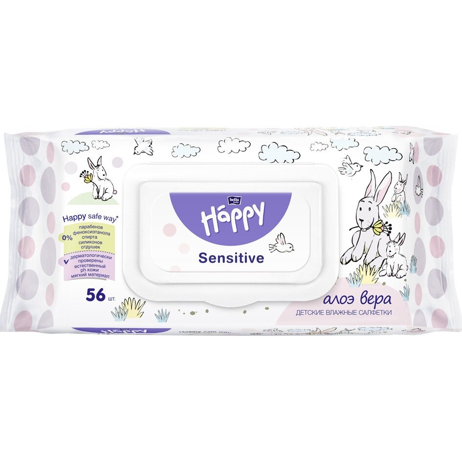 Влажные салфетки Bella Baby Happy детские с экстрактом алое 56 шт.