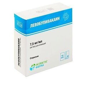 Левобупивакаин раствор для инъекций 7,5 мг/мл 10 мл ампулы 10 шт.