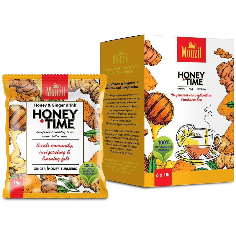 Имбирный напиток Monzil Honey Time имбирь/мед/куркума саше 18 г 6 шт.