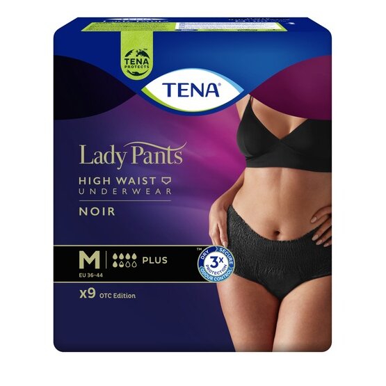 Впитывающие трусики для женщин черные Тена (TENA) Lady Pants Plus черные M 9 шт.