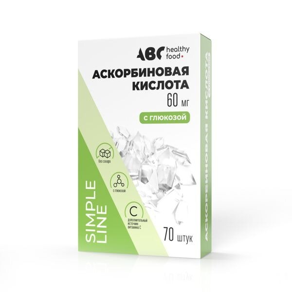 Аскорбинка Форте с глюкозой без ароматизатора Abc Healthy Food таблетки 0,58 г 70 шт.