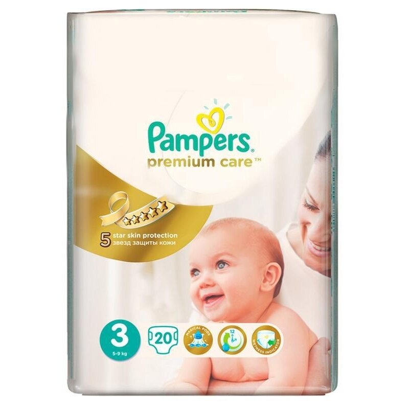 Подгузники Pampers Premium Care р.3 (5-9 кг) 20 шт.