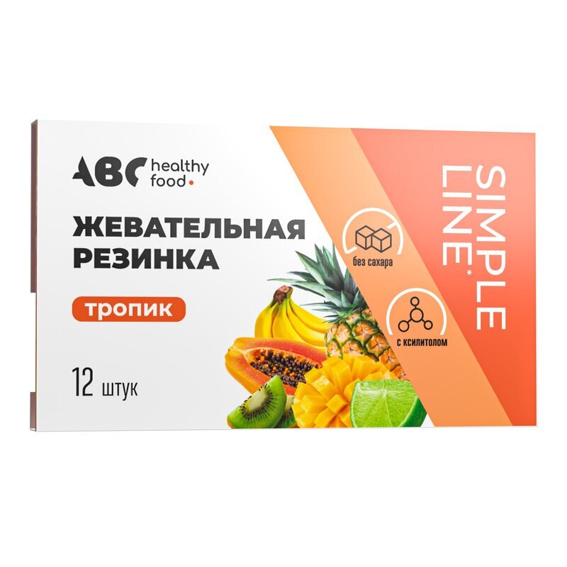 Резинка жевательная ABC healthy food без сахара тропик 12 шт.