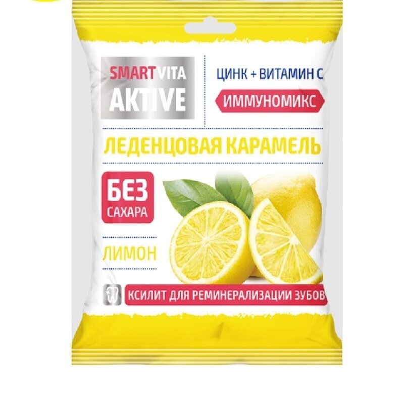 Карамель леденцовая Vita aktive без сахара с цинком+вит С со вкусом лимона 60 г