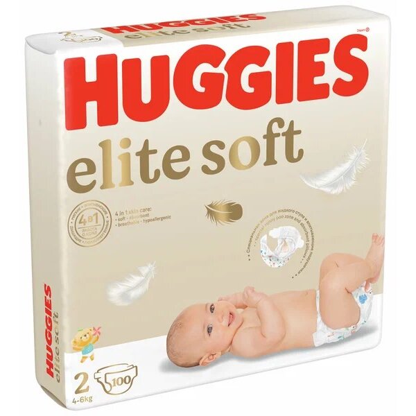 Подгузники Хаггис (Huggies) Elite Soft р.2 (4-6 кг) 100 шт.