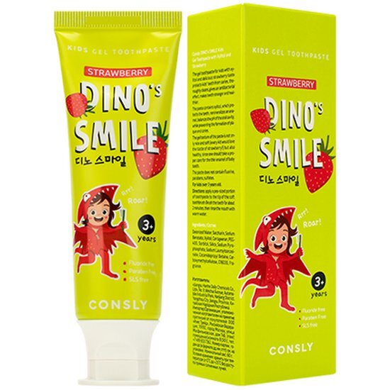 Зубная паста гелевая детская Consly dino`s smile c ксилитом и вкусом клубники 60 г