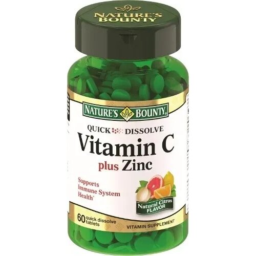 Natures bounty витамин С + цинк 750 мг таблетки быстрорастворимые 60 шт.