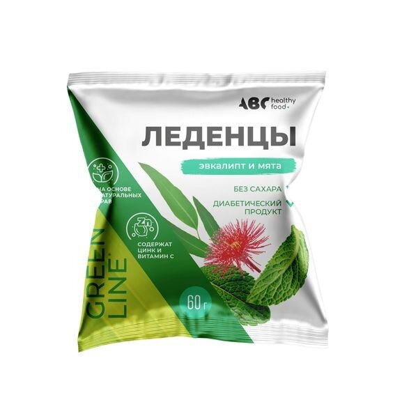 Карамель леденцовая ABC Healthy Food с цинком и витамином С вкус эвкалипта и перечной мяты без сахара 60 г