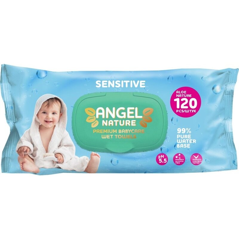 Салфетки влажные детские Angel Sensitive голубые 120 шт.