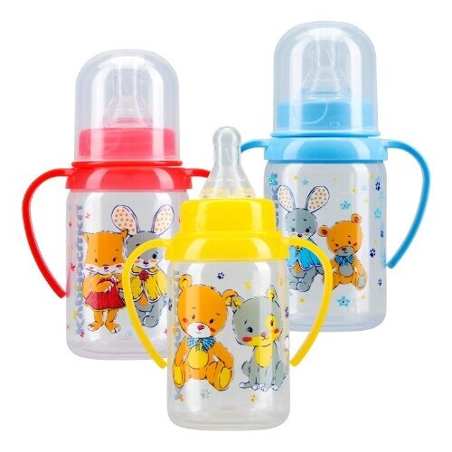 Бутылочка пластиковая Курносики арт.11000 с ручками и силиконовой соской 125 мл