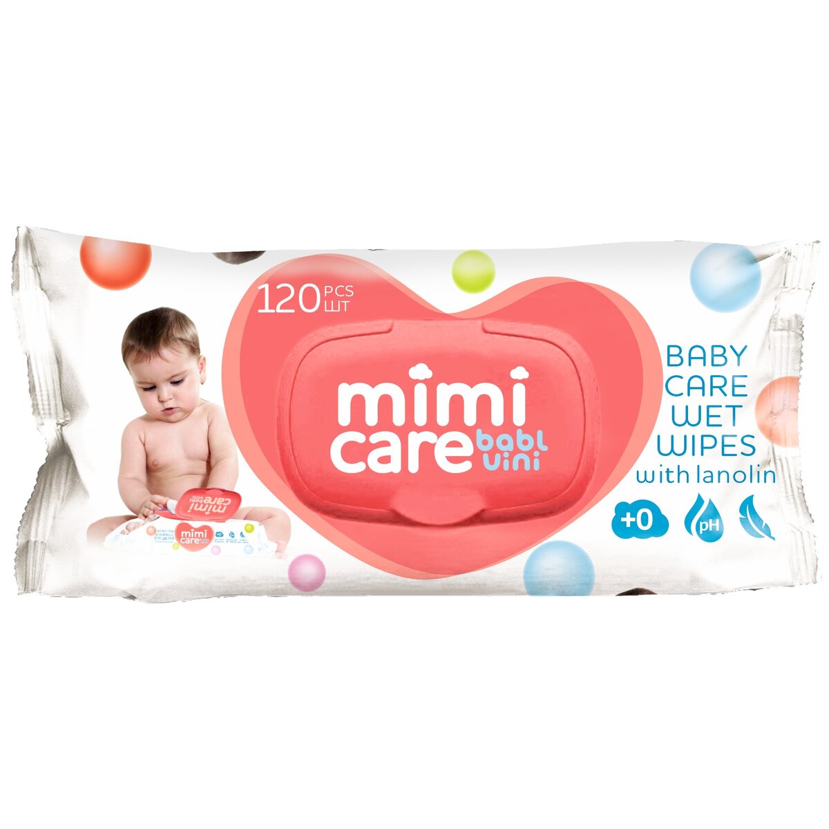 Салфетки влажные Mimi Care Babl Vini детские с клапаном 120 шт.